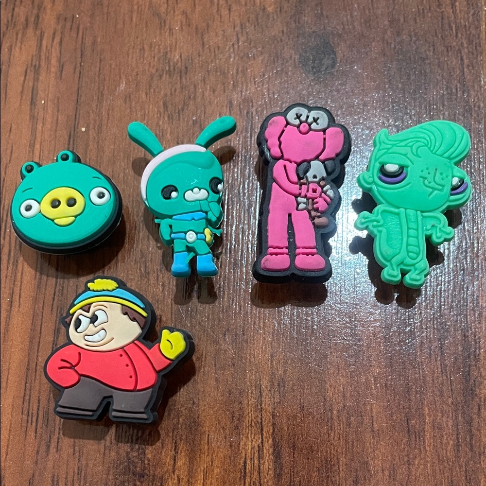 Kids Toy Character Shoe Charms - Green, Teal & Pink Set